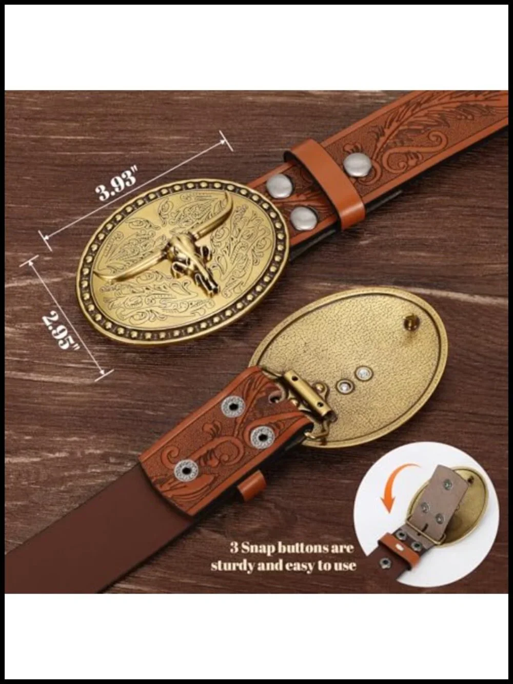 Genuine Leather Western Cowboy Belt, 1.5